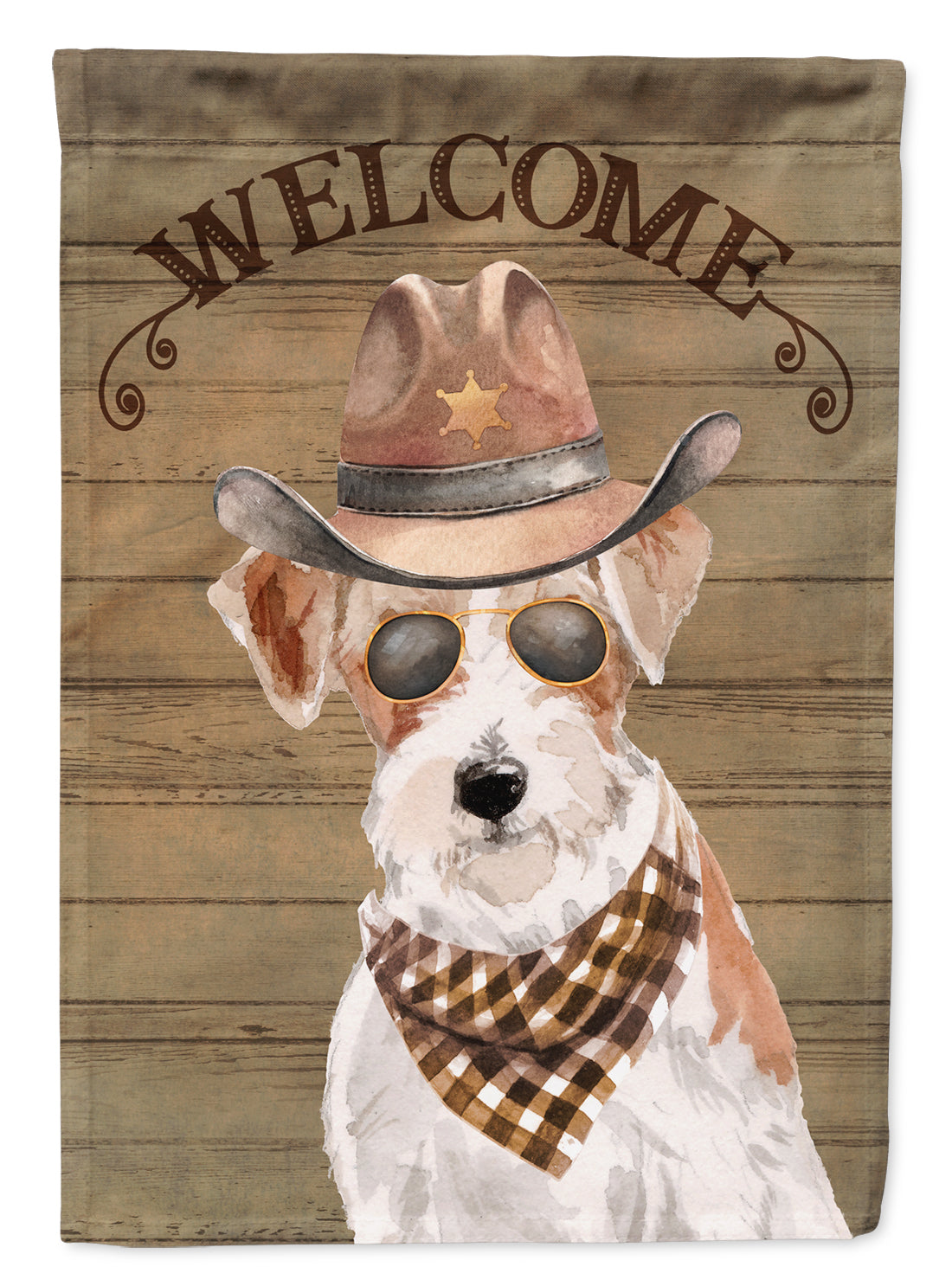 Jack Russell Terrier Cowboy Dog Welcome Garden Flag – Western-Style Dog with Hat & Sunglasses CK6379GF
