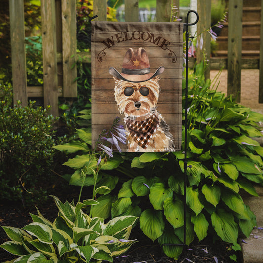 Yorkshire Terrier #2 Cowboy Dog Welcome Garden Flag – Western-Style Dog with Hat & Sunglasses CK6380GF