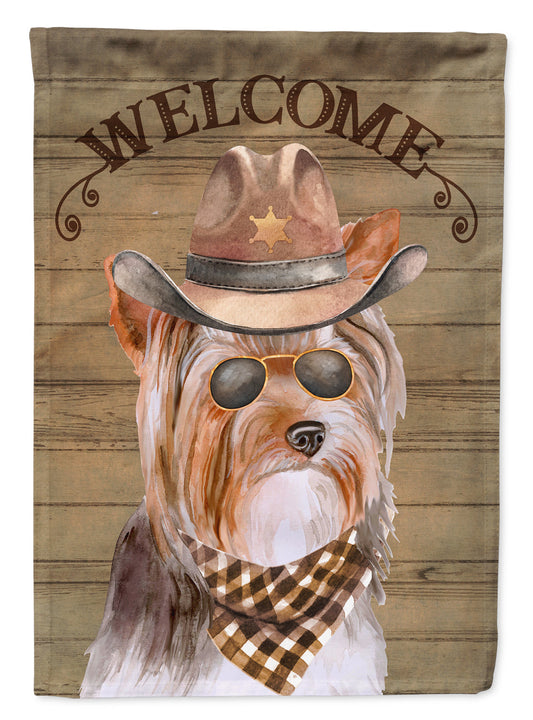 Yorkshire Terrier #3 Cowboy Dog Welcome Garden Flag – Western-Style Dog with Hat & Sunglasses CK6381GF