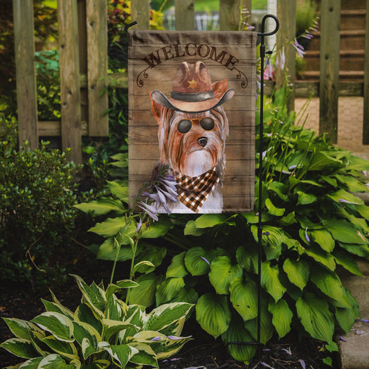 Yorkshire Terrier #3 Cowboy Dog Welcome Garden Flag – Western-Style Dog with Hat & Sunglasses CK6381GF