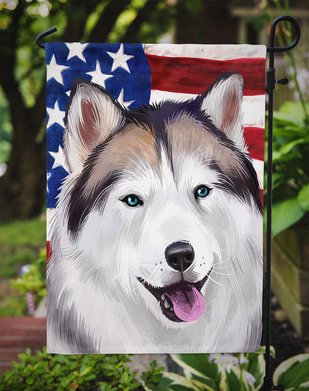 Alaskan Husky American Flag Garden Flag - Outdoor Decorative Yard Flag CK6389GF