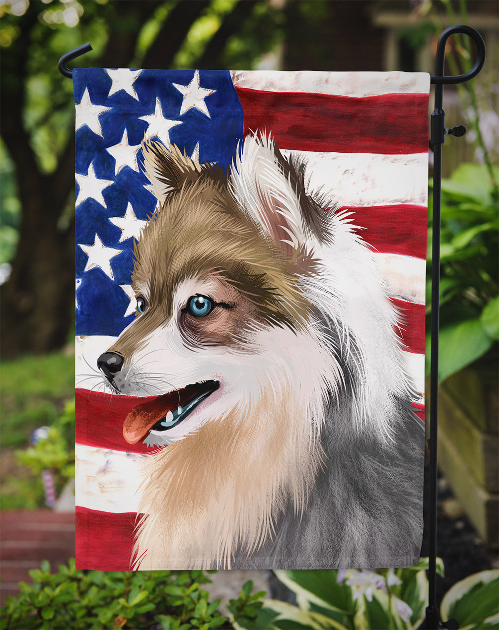 Alaskan Klee Kai American Flag Garden Flag - Outdoor Decorative Yard Flag CK6390GF
