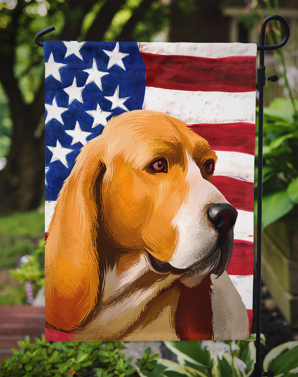 Artois Hound Dog American Flag Garden Flag - Outdoor Decorative Yard Flag CK6409GF