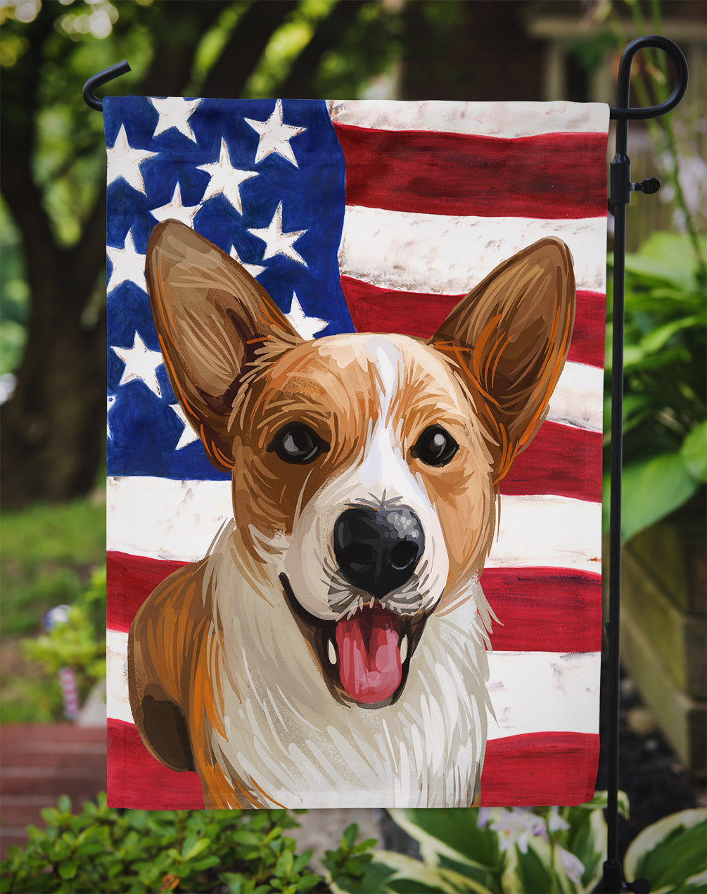 Cardigan Welsh Corgi American Flag Garden Flag - Outdoor Decorative Yard Flag CK6750GF