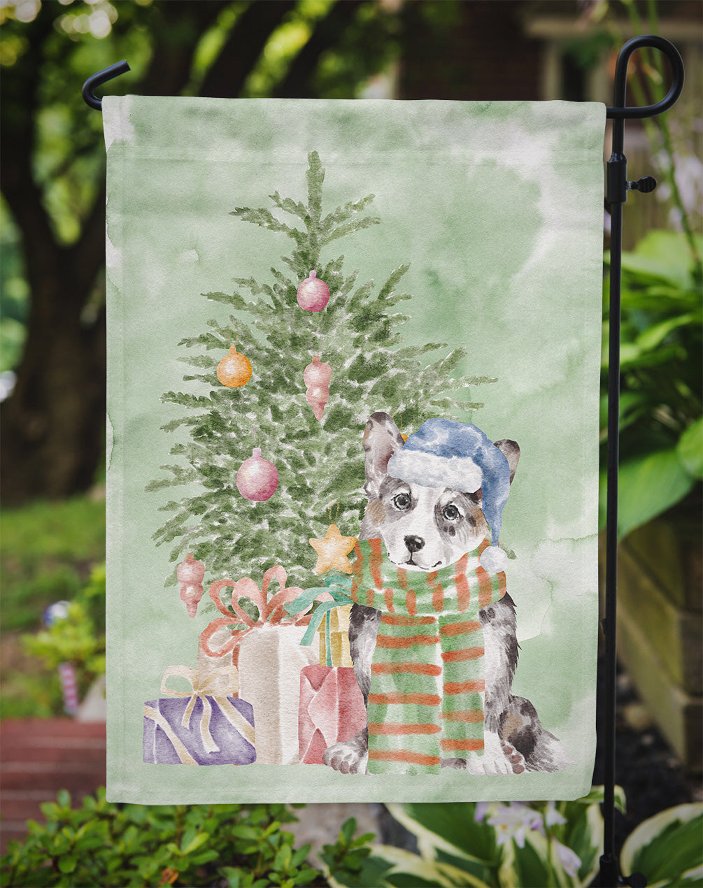 Christmas Cardigan Corgi Blue Merle Garden Flag – Decorative Outdoor Yard Flag