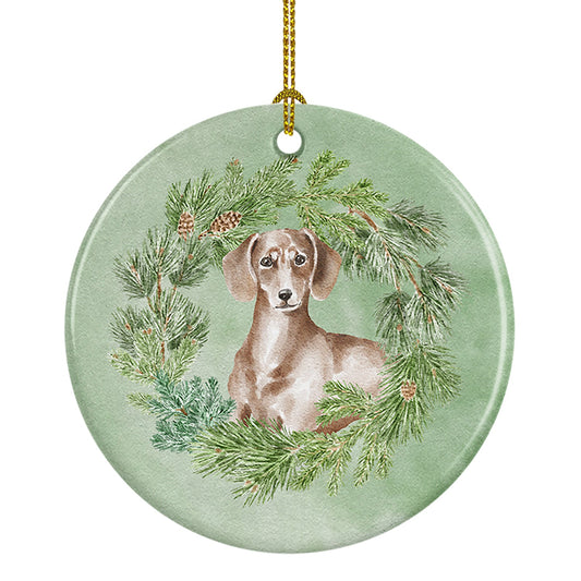 Dachshund Red Christmas Wreath Ceramic Ornament