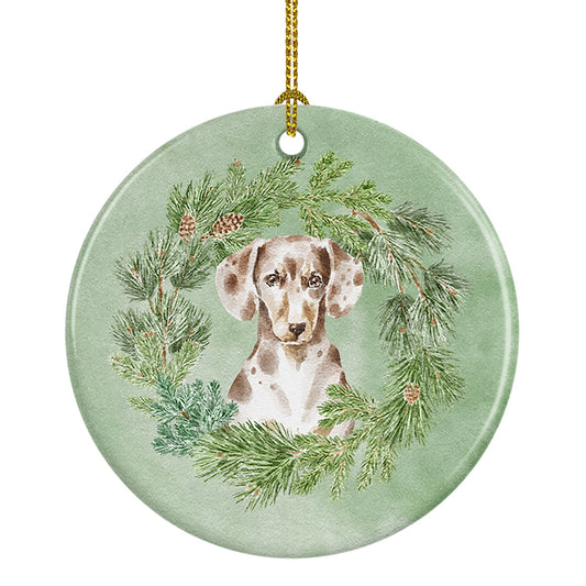 Dachshund Dappled Christmas Wreath Ceramic Ornament
