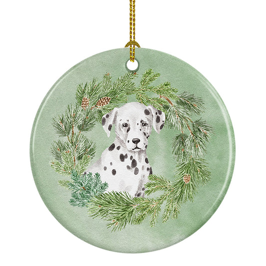 Dalmatian Puppy Christmas Wreath Ceramic Ornament