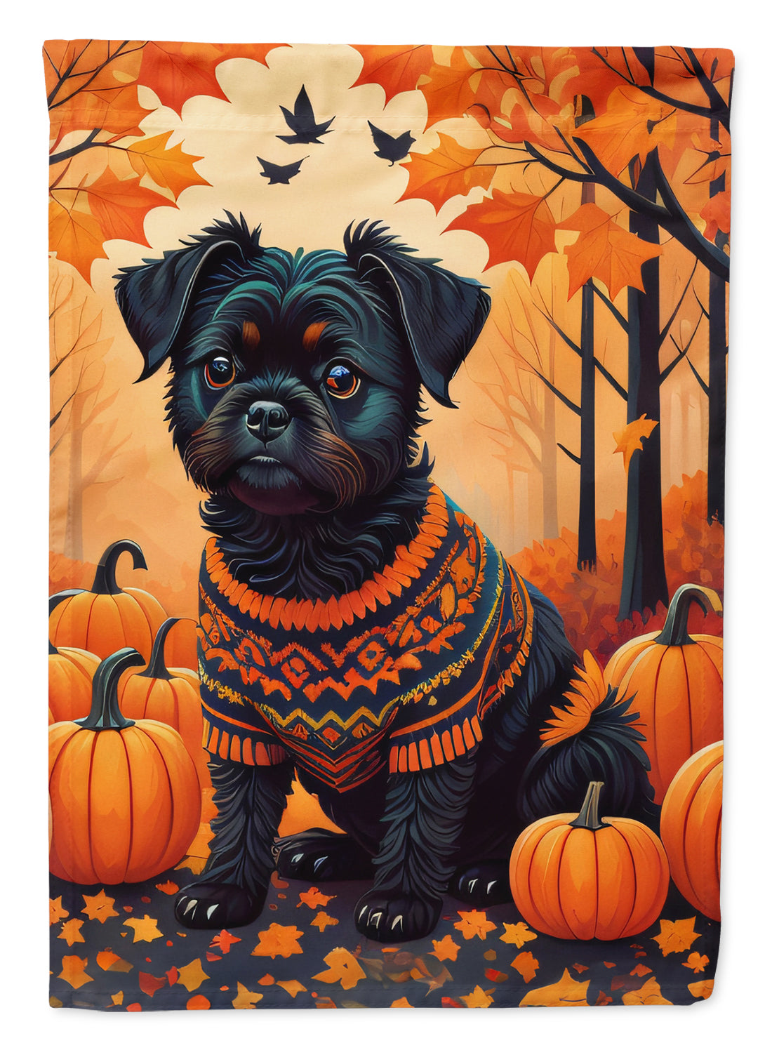 Affenpinscher Fall Garden Flag – Dog Surrounded by Pumpkins & Autumn Leaves
