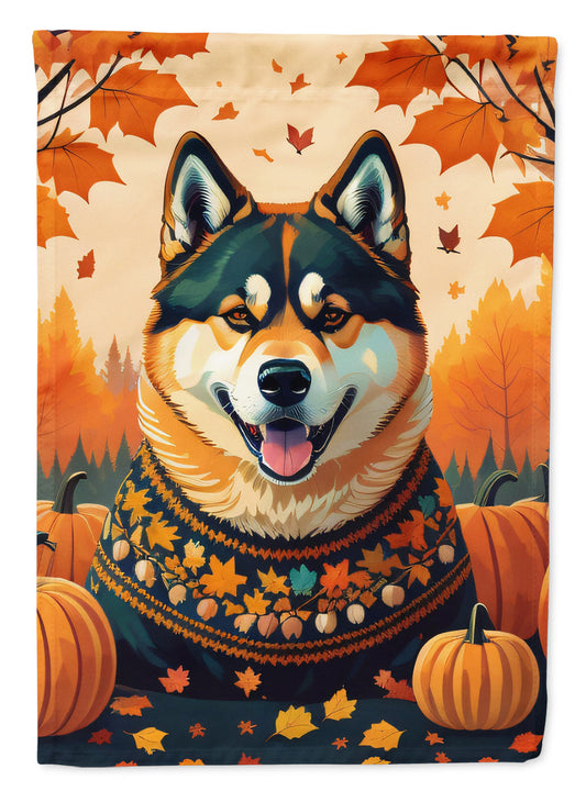 Akita Fall Garden Flag – Dog Surrounded by Pumpkins & Autumn Leaves