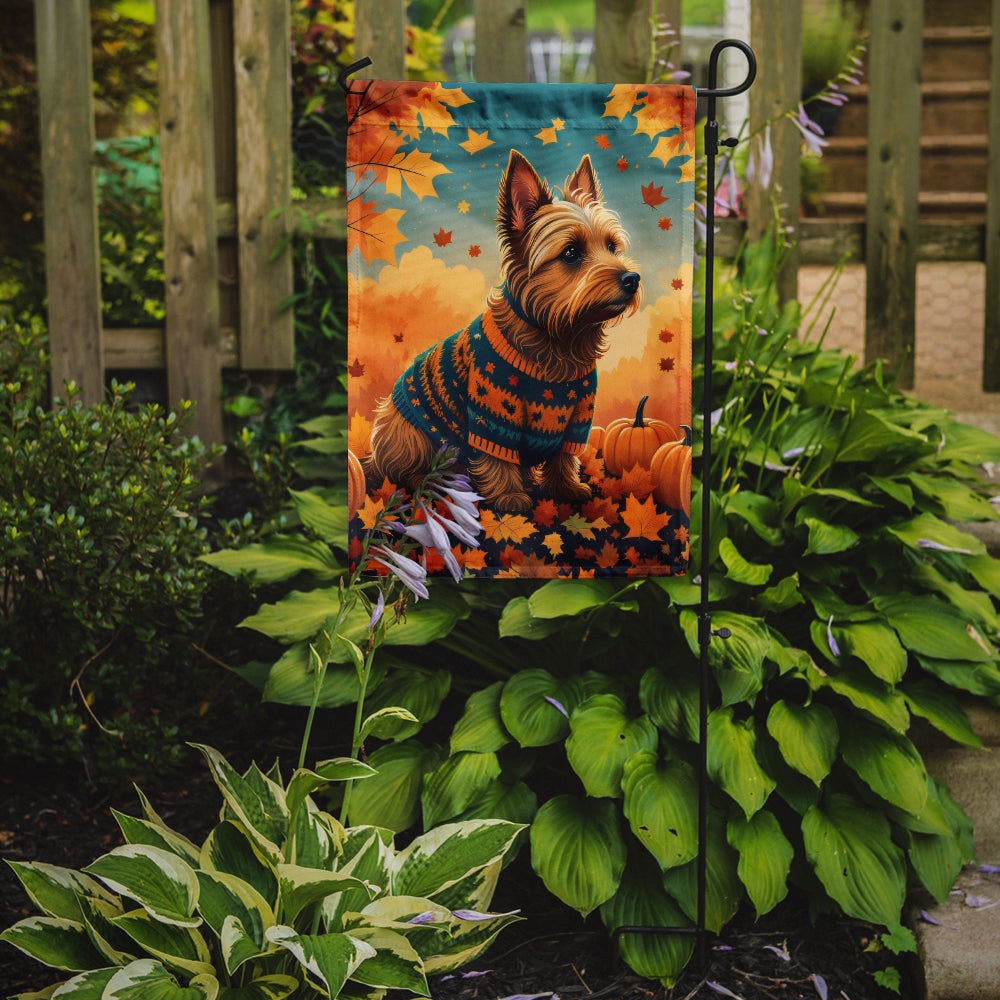 Australian Terrier Terrier Fall Garden Flag – Dog Surrounded by Pumpkins & Autumn Leaves