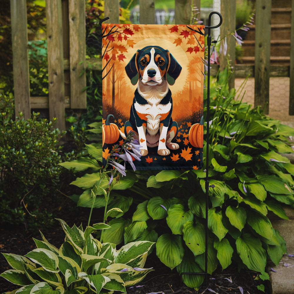 Beagle Fall Garden Flag – Dog Surrounded by Pumpkins & Autumn Leaves