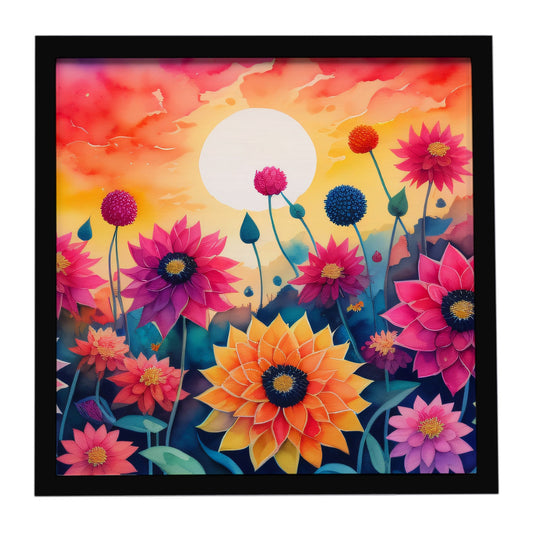 Dahlias in Color Framed Metal Print