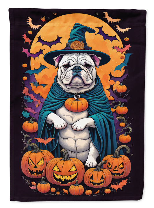 White English Bulldog Witchy Halloween House Flag