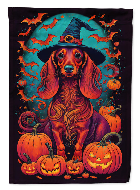 Longhair Dachshund Witchy Halloween Garden Flag – Outdoor Decorative Garden Flag
