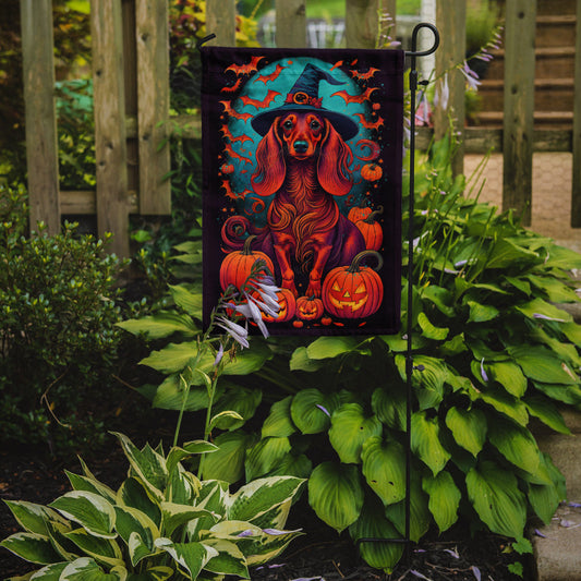 Longhair Dachshund Witchy Halloween Garden Flag – Outdoor Decorative Garden Flag