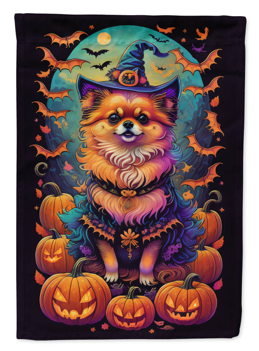 Pomeranian Witchy Halloween House Flag