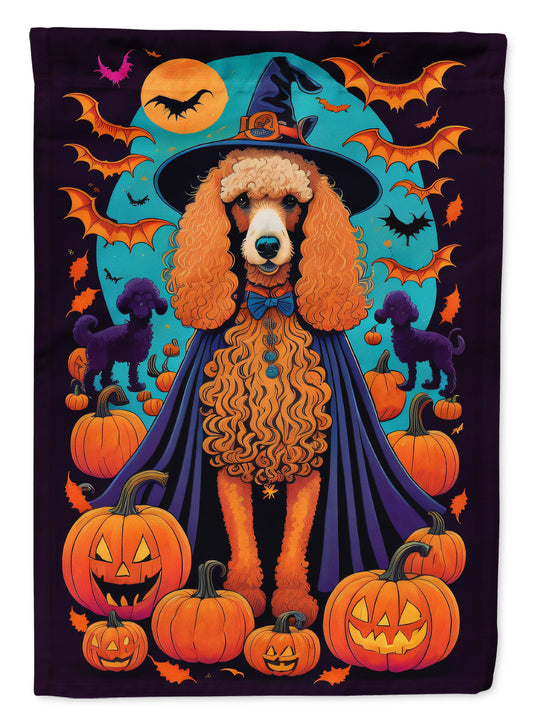 Apricot Standard Poodle Witchy Halloween Garden Flag – Witch Dog with Pumpkins, Bats & Jack-o'-Lanterns