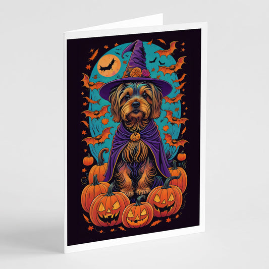 Silky Terrier Witchy Halloween Greeting Cards and Envelopes Pack of 8