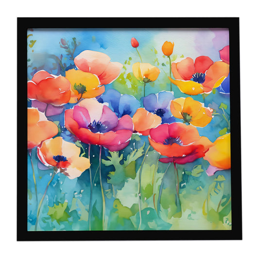 Anemones in Watercolor Framed Metal Print