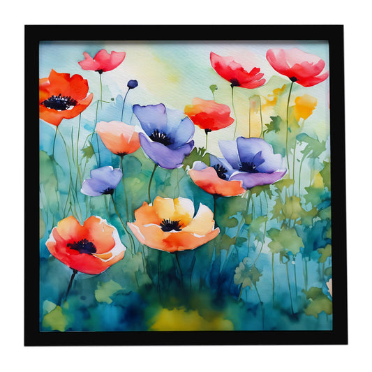 Anemones in Watercolor Framed Metal Print