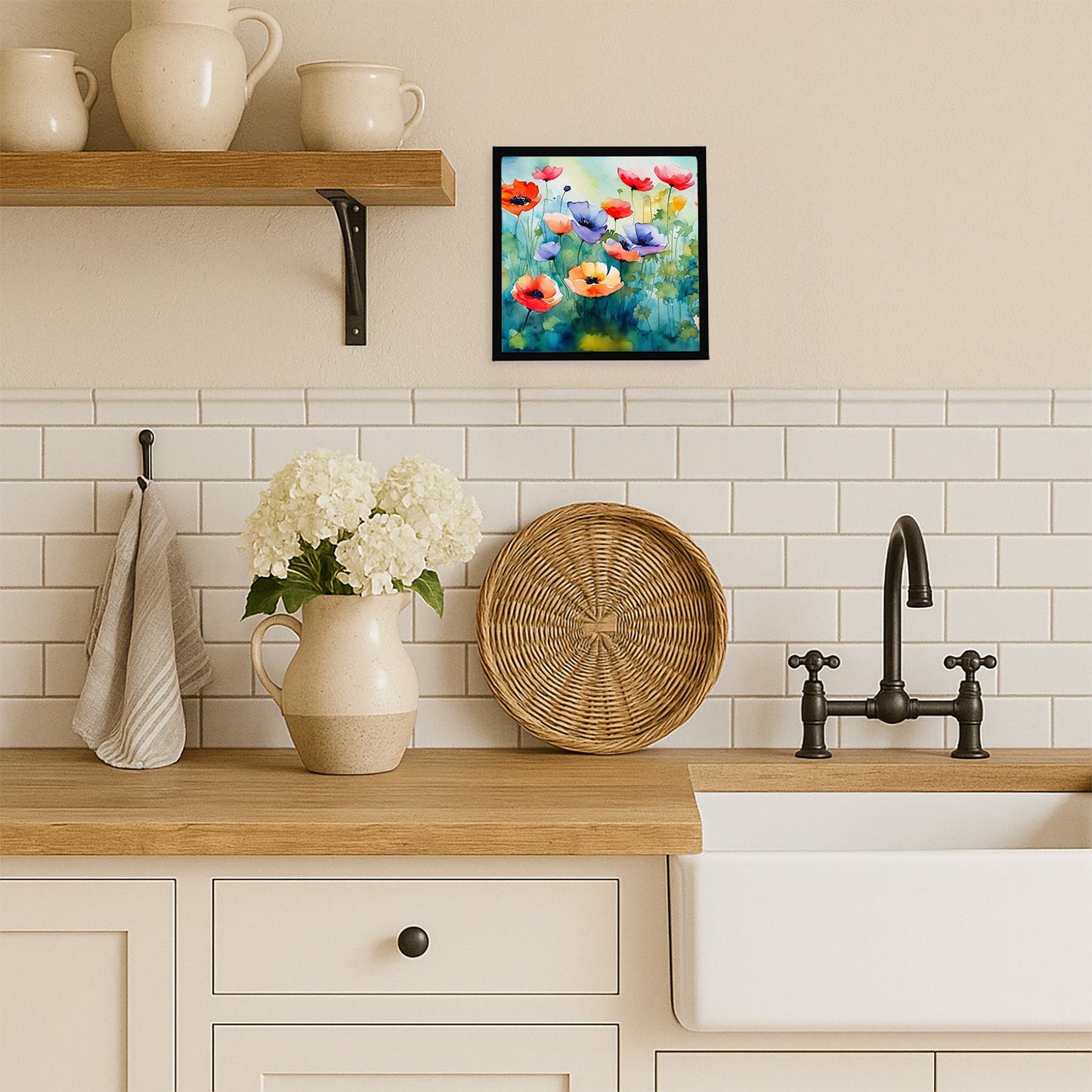 Anemones in Watercolor Framed Metal Print