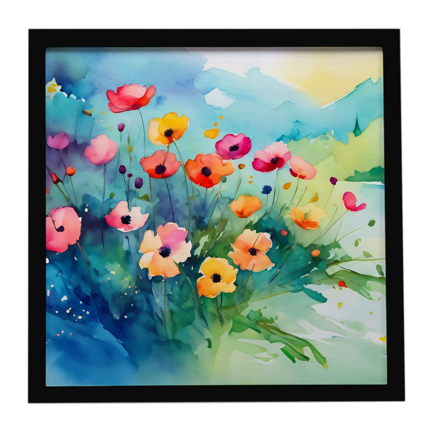 Anemones in Watercolor Framed Metal Print