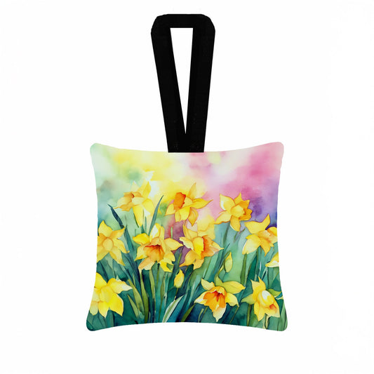 Daffodils in Watercolor Hanging Square Fabric Ornament 3.5 × 3.5