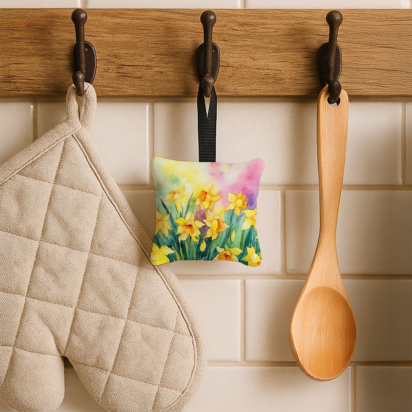 Daffodils in Watercolor Hanging Square Fabric Ornament 3.5 × 3.5