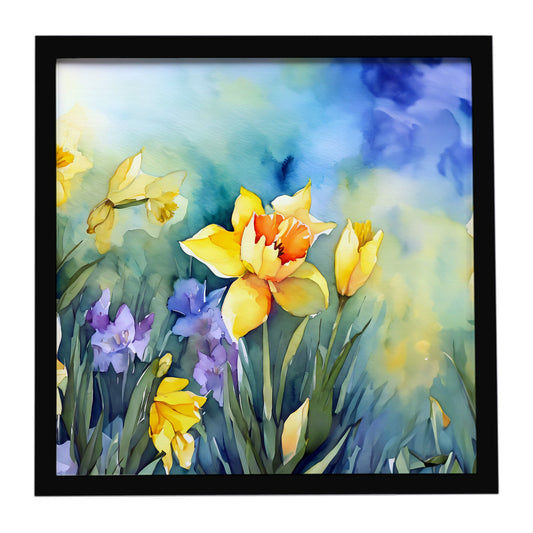 Daffodils in Watercolor Framed Metal Print