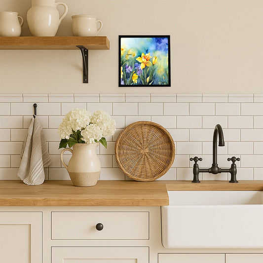 Daffodils in Watercolor Framed Metal Print