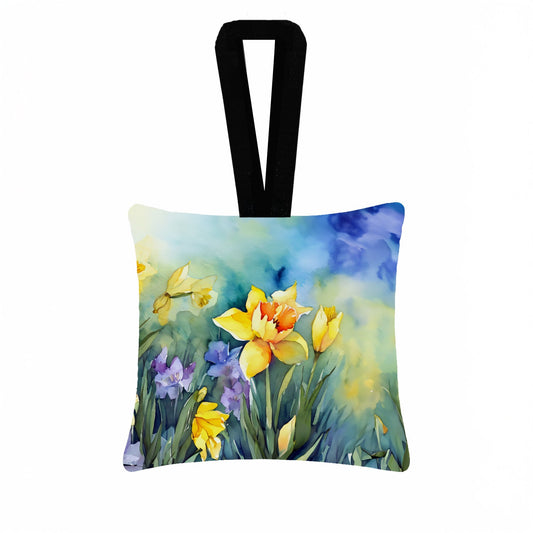 Daffodils in Watercolor Hanging Square Fabric Ornament 3.5 × 3.5
