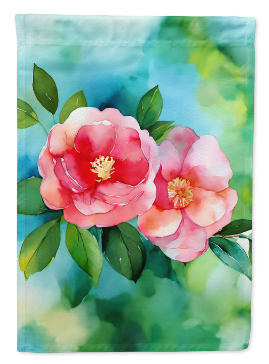Alabama Camellia in Watercolor Garden Flag – Outdoor Decorative Yard Flag