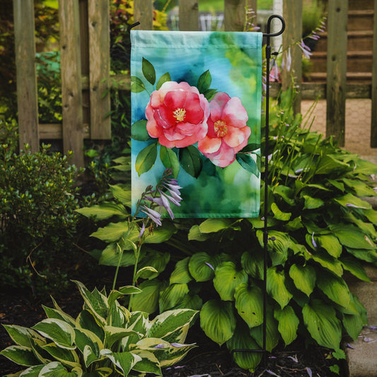 Alabama Camellia in Watercolor Garden Flag – Outdoor Decorative Yard Flag