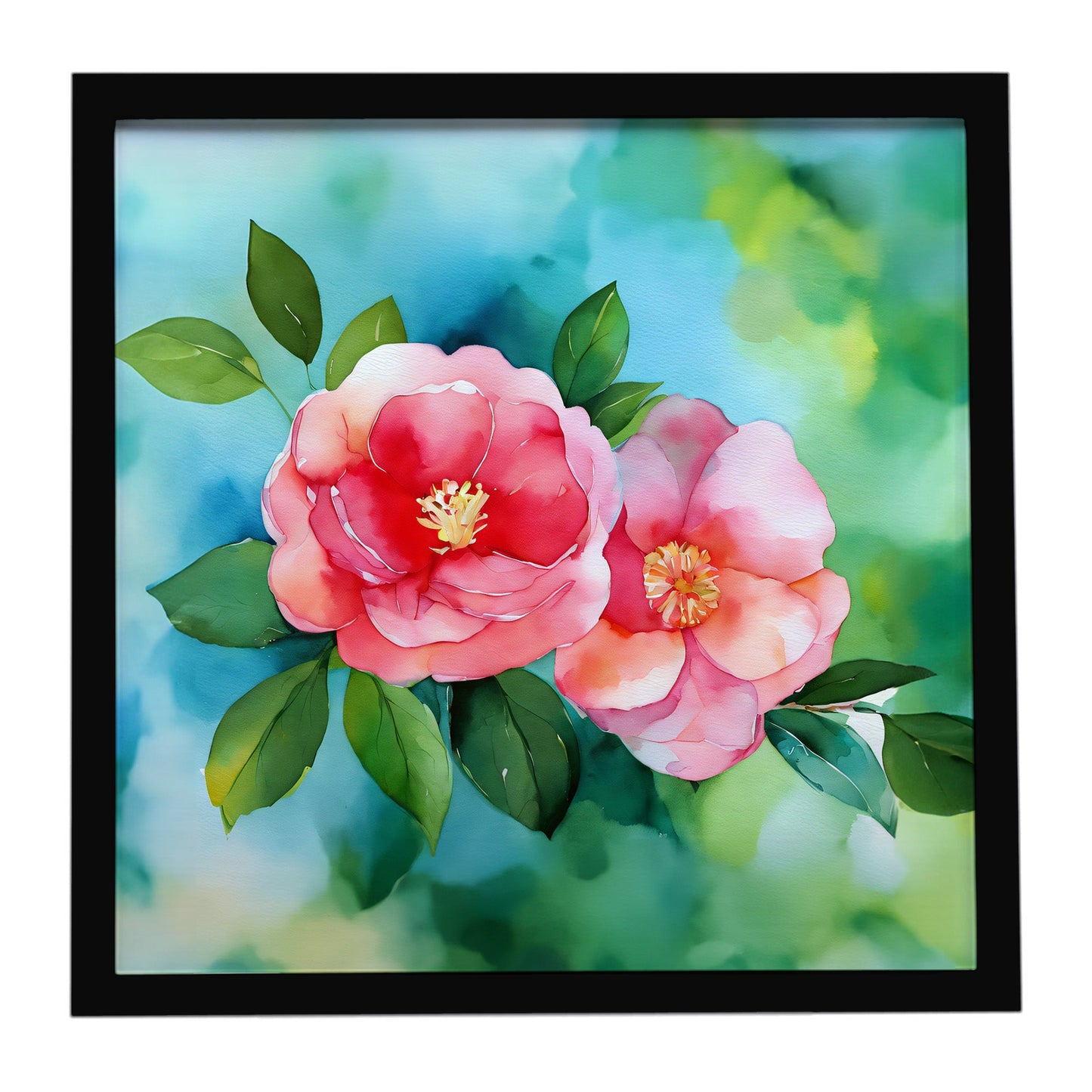 Alabama Camellia in Watercolor Framed Metal Print