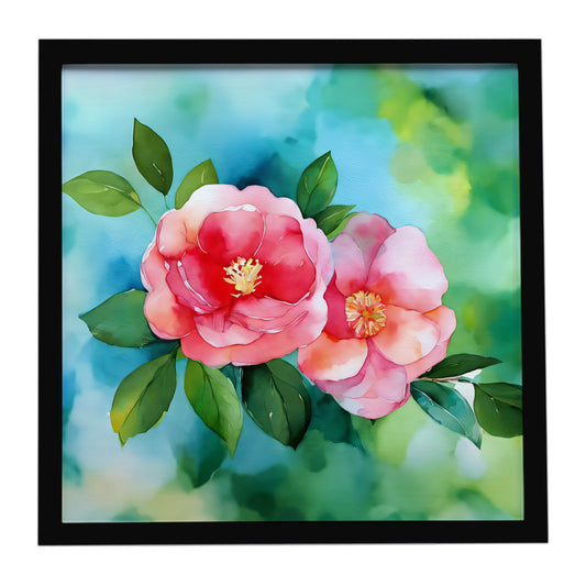 Alabama Camellia in Watercolor Framed Metal Print