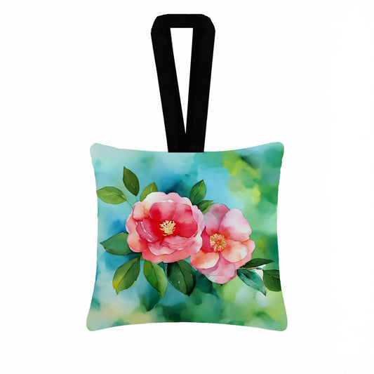 Alabama Camellia in Watercolor Hanging Square Fabric Ornament 3.5 × 3.5