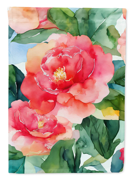 Alabama Camellia in Watercolor Garden Flag – Outdoor Decorative Yard Flag