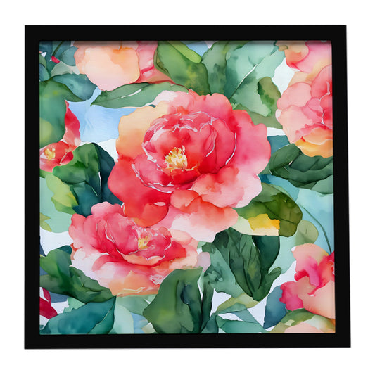 Alabama Camellia in Watercolor Framed Metal Print