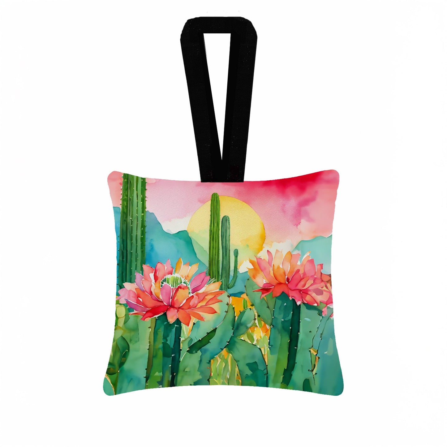 Arizona Saguaro Cactus Blossom in Watercolor Hanging Square Fabric Ornament 3.5 × 3.5