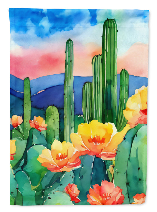 Arizona Saguaro Cactus Blossom in Watercolor Garden Flag – Outdoor Decorative Yard Flag