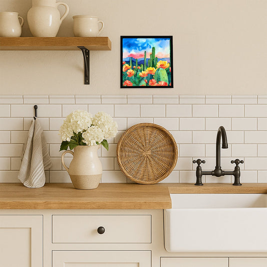 Arizona Saguaro Cactus Blossom in Watercolor Framed Metal Print