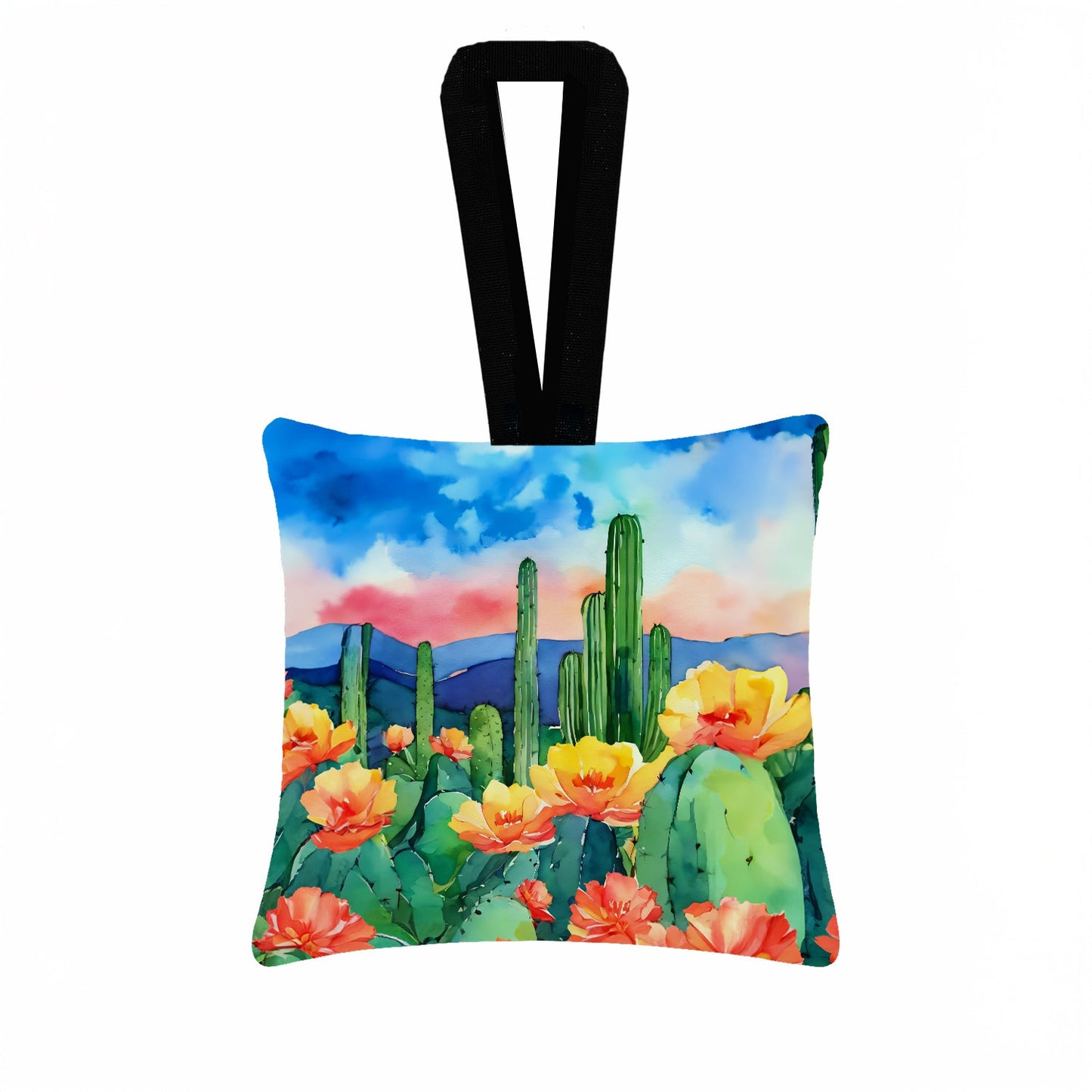 Arizona Saguaro Cactus Blossom in Watercolor Hanging Square Fabric Ornament 3.5 × 3.5