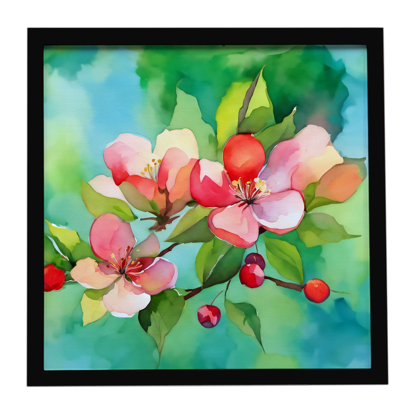 Arkansas Apple Blossom in Watercolor Framed Metal Print