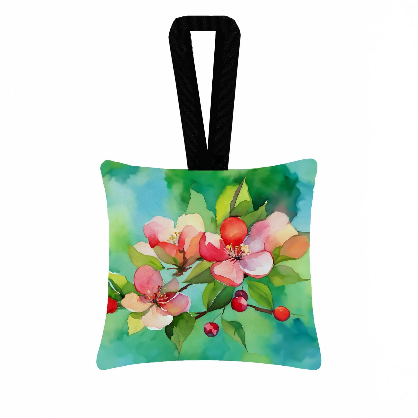 Arkansas Apple Blossom in Watercolor Hanging Square Fabric Ornament 3.5 × 3.5