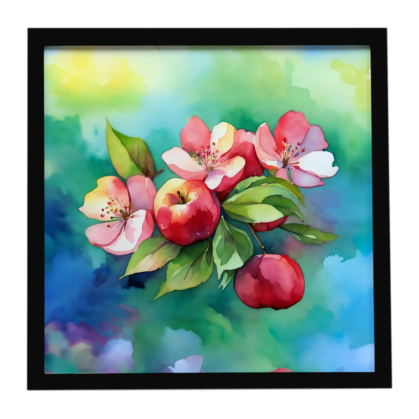 Arkansas Apple Blossom in Watercolor Framed Metal Print