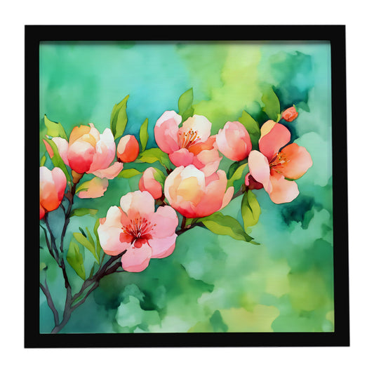 Delaware Peach Blossom in Watercolor Framed Metal Print