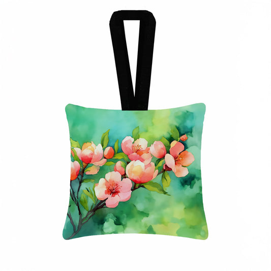 Delaware Peach Blossom in Watercolor Hanging Square Fabric Ornament 3.5 × 3.5