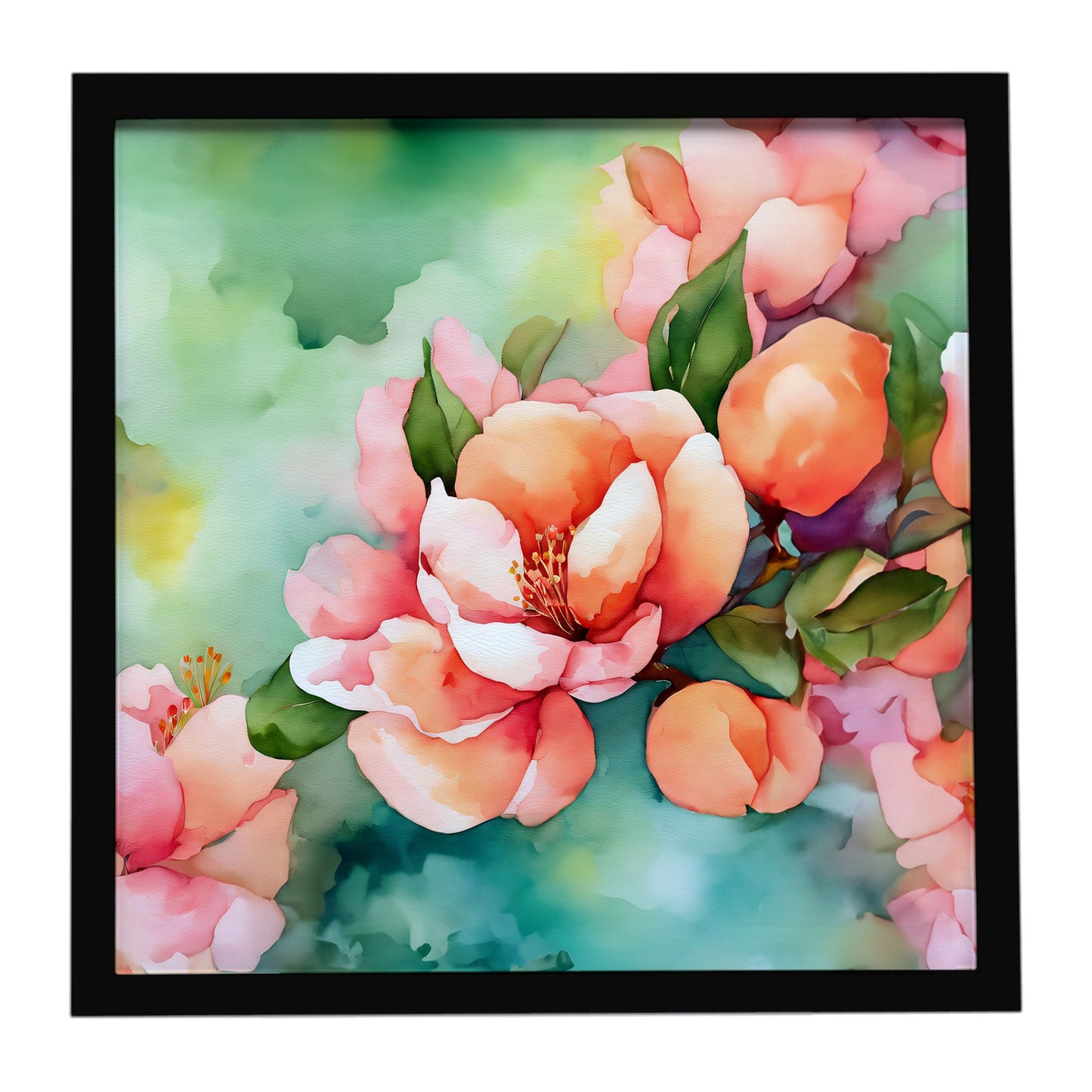 Delaware Peach Blossom in Watercolor Framed Metal Print