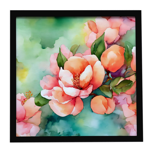 Delaware Peach Blossom in Watercolor Framed Metal Print